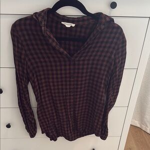 Beachlunchlounge Brown and Black Long Sleeve plaid button up